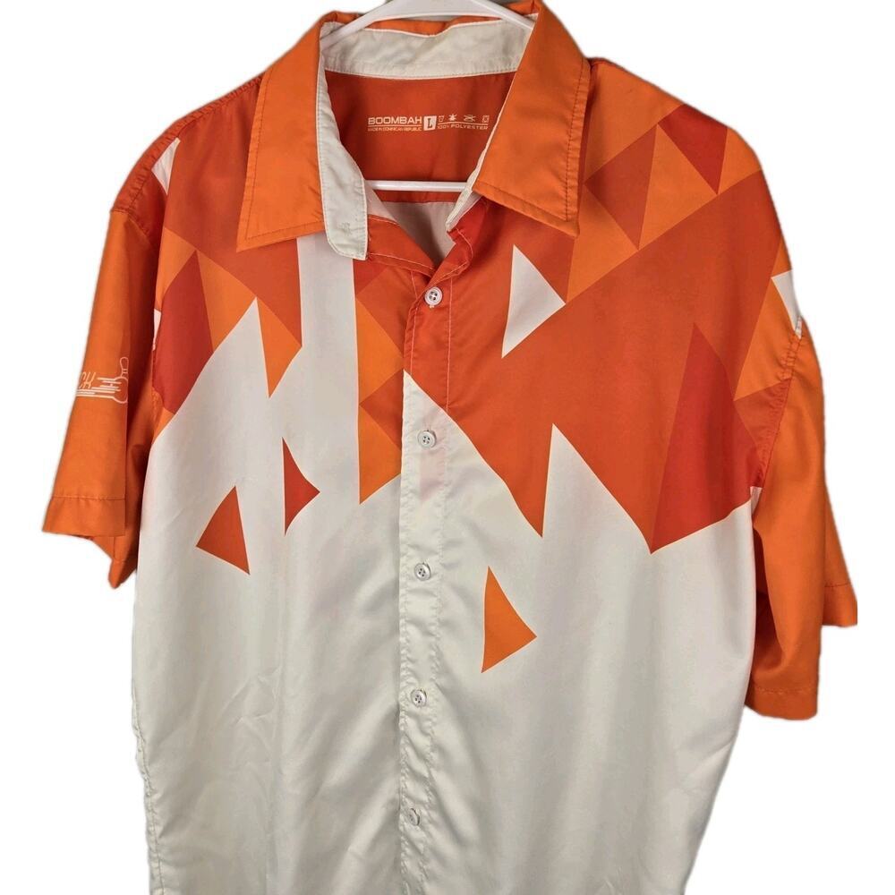Boombah Retro Bowling Shirt Orange White Geometric LARGE Napolean Dynamite Skate